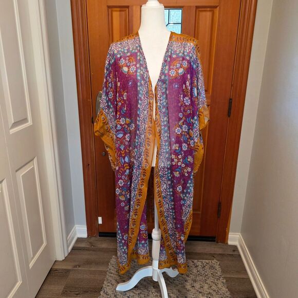 NATURAL LIFE Other - Natural Life Coverup Tunic Womens One Size OS Purple Floral Boho Duster Kimono